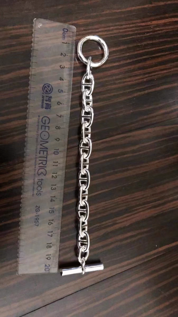 925銀メッキ豚鼻ブレスレット太いチェーン金属ロックスタイル01815 - 画像 (2)